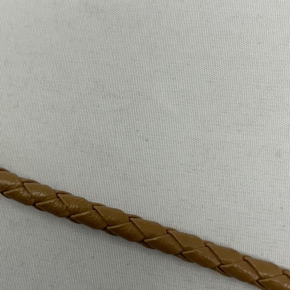 Gold and glass bead necklace on a braided leather cord, and matching earrings - Picture 5 of 8